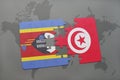 puzzle with the national flag of swaziland and tunisia on a world map