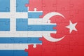 Puzzle with the national flag of turkey and greece