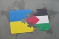 puzzle with the national flag of ukraine and palestine on a world map Royalty Free Stock Photo