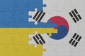 puzzle with the national flag of ukraine and south korea . macro.concept Royalty Free Stock Photo