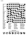 Puzzle page with crossword word game and picture riddle