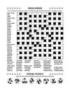 Puzzle page with crossword word game and picture riddle