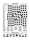 Puzzle page with crossword word game and picture riddle