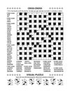 Puzzle page with crossword word game and picture riddle Royalty Free Stock Photo