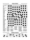 Puzzle page with crossword word game and picture riddle Royalty Free Stock Photo