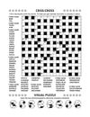 Puzzle page with crossword word game and picture riddle