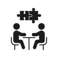 Puzzle and People Team on Meeting Glyph Pictogram. Business Management Silhouette Icon. Teamwork Cooperation and Royalty Free Stock Photo