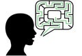 Puzzle person talks maze speech bubble solution Royalty Free Stock Photo