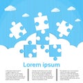 Puzzle Piece Blue and White Background Copy Space