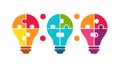 Puzzle Piece Lightbulbs: Collaborative Ideas Solutions. vector design Generative AI Royalty Free Stock Photo