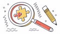 Puzzle piece with pencil and magnifier, creative problem-solving tool vector design Generative AI