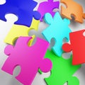 Puzzle, puzzle piece, red, blue, green, yellow, metal Royalty Free Stock Photo