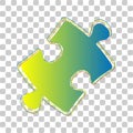 Puzzle piece sign. Blue to green gradient Icon with Four Roughen Contours on stylish transparent Background. Illustration
