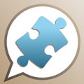 Puzzle piece sign. Bright cerulean icon in white speech balloon at pale taupe background. Illustration Royalty Free Stock Photo