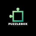 Puzzle piece vector logo icon design. Simple puzle box square logotype Royalty Free Stock Photo