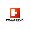 Puzzle piece vector logo icon design. Simple puzle box square logotype Royalty Free Stock Photo