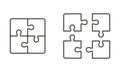 Puzzle Pieces Assemble and Disassemble, Game Combination Line Icon Set. Teamwork, Strategy, Integration Outline Sign