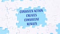 Puzzle pieces with Consistent action creates consistent results text