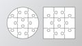 Puzzle 9 pieces. Cutting template mosaic. Jigsaw grids set. Scheme for thinking game. Simple background with separate details