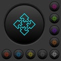 Puzzle pieces dark push buttons with color icons