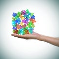 Puzzle pieces of different colors as the symbol for the autism a Royalty Free Stock Photo