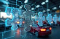 Puzzle pieces filled code displayed car production line. Solution automotive business artificial intelligence. Solving supply Royalty Free Stock Photo