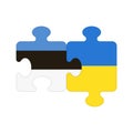 Puzzle pieces with flags of Estonia and Ukraine, parts with national symbols joining Royalty Free Stock Photo