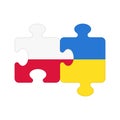 Puzzle pieces with flags of Poland and Ukraine, parts with national symbols joining