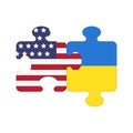 Puzzle pieces with flags of Unated States, Ukraine, symbol of partnership, cooperation