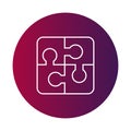 Puzzle pieces icon. Solution problem symbol. Connection strategy Vector sign. Pink purple background Royalty Free Stock Photo