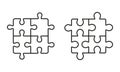 Puzzle Pieces Match, Combination Solution Line Icon Set. Teamwork, Challenge, Idea, Logic Game Outline Sign. Square