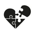 Puzzle Pieces Match Together in Heart Shape Glyph Pictogram. Jigsaw with Missing Piece Silhouette Icon. Romance Dating Royalty Free Stock Photo