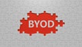 puzzle pieces with missing pieces with BYOD business word.close up of puzzle pieces with missing pieces, Royalty Free Stock Photo
