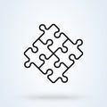 Puzzle pieces and problem solving icon or logo line art style. Outline puzzle game fully editable concept. puzzles and solutions, Royalty Free Stock Photo