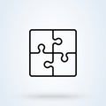 Puzzle pieces and problem solving icon or logo line art style. Outline puzzle game fully editable concept. puzzles and solutions, Royalty Free Stock Photo