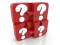 Puzzle pieces in red with question marks on white Royalty Free Stock Photo