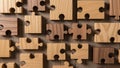 Puzzle pieces are scattered on a wooden surface showcasing different Royalty Free Stock Photo