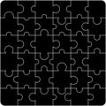 Puzzle pieces square. Puzzle game vector template with right angles, rounded.