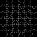 Puzzle pieces square. Puzzle game vector template with right angles, rounded.