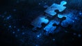 Puzzle pieces symbolize the unity of AI and business in data center management on a dark blue binary backdrop Royalty Free Stock Photo