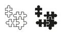 Puzzle Pieces, Teamwork, Logic Game, Idea Line and Silhouette Icon Set. Jigsaw Square Matches Pictogram. Solution