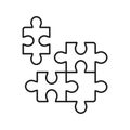Puzzle Pieces, Teamwork, Logic Game, Idea Outline Icon. Jigsaw Square Matches Linear Pictogram. Solution, Combination