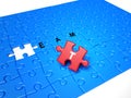 Puzzle pieces with text and red piece Royalty Free Stock Photo