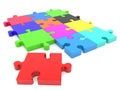 Puzzle pieces in various colors with one missing red Royalty Free Stock Photo