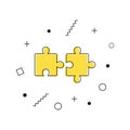 Puzzle pieces. Yellow puzzle icon with geometric shapes on white background. Vector