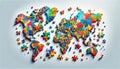 Puzzle Planet: Colorful World Map Assembled from Puzzle Pieces