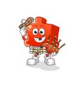 Puzzle scottish with bagpipes vector. cartoon character