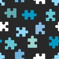 Puzzle seamless pattern. Color tiles on black background