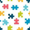 Puzzle seamless pattern. Color tiles on white background