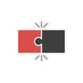 Puzzle shape connection click two together compound and coupling in process, vector puzzles game sign, puzzle move together. Stock Royalty Free Stock Photo